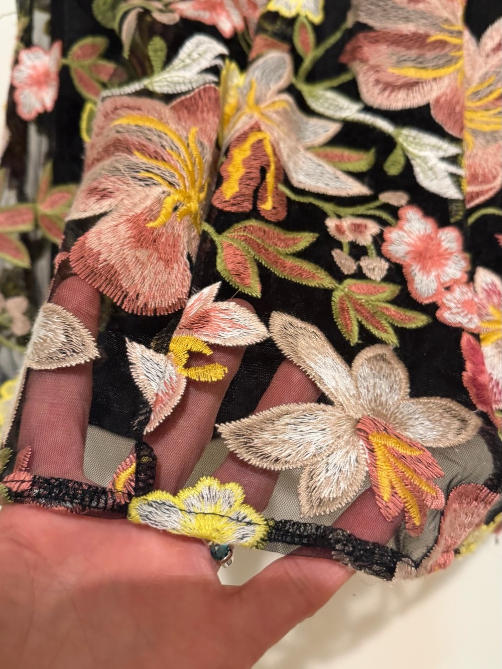 Sam Edelman Black Midi Dress with Pink, Yellow & Green Floral Embroidery - Picture 5 of 10